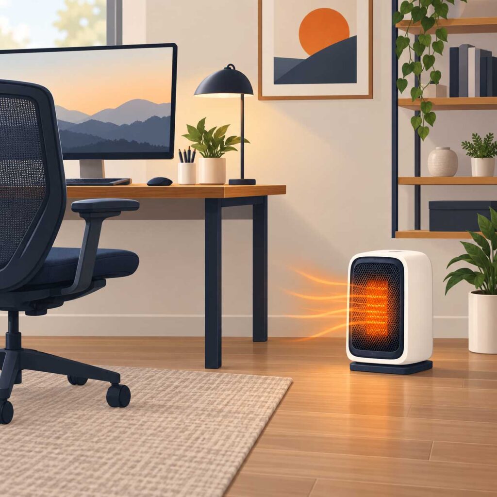 Calentador portátil utilizado en una oficina doméstica