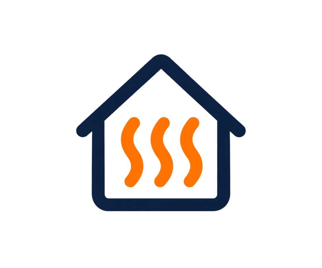 Icono de vivienda con calor para representar la calefacción por zonas