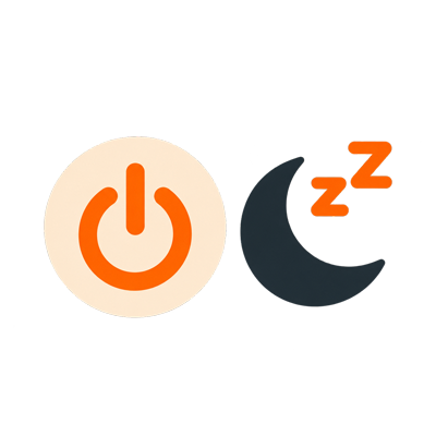 Icono de apagado junto a una luna que recuerda apagar la manta eléctrica antes de dormir.